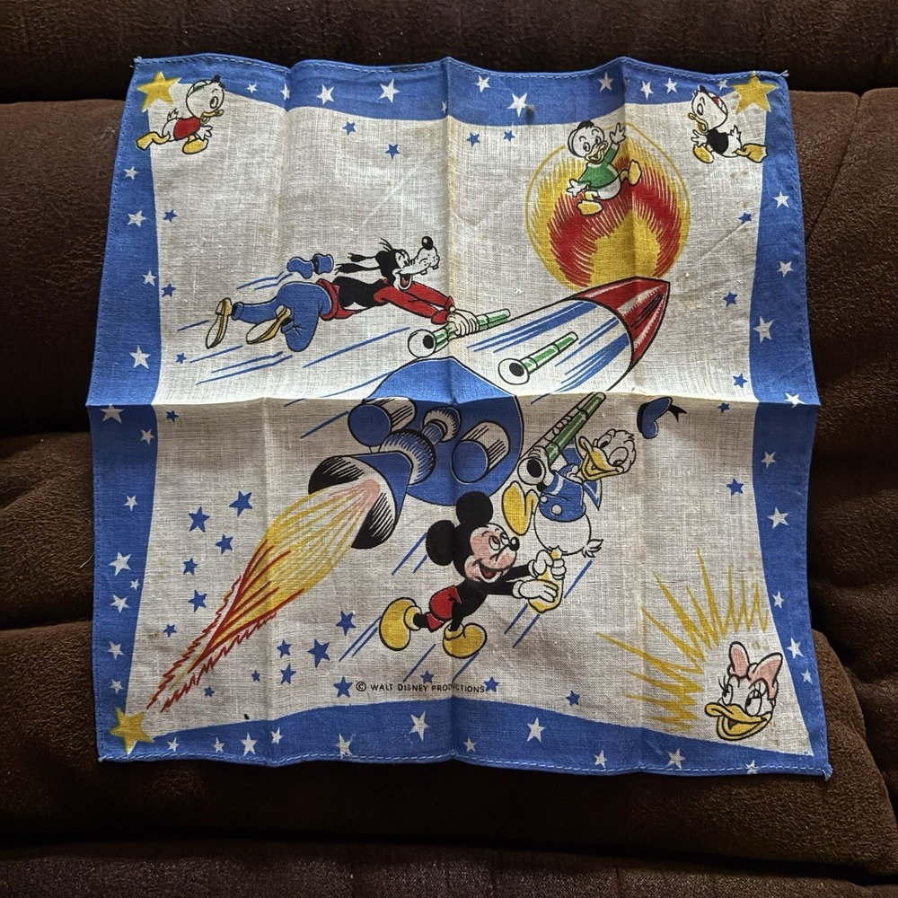 Walt Disney Productions Child's Hankie Mickey Minnie Donald Duck‎ Rocket Ships
